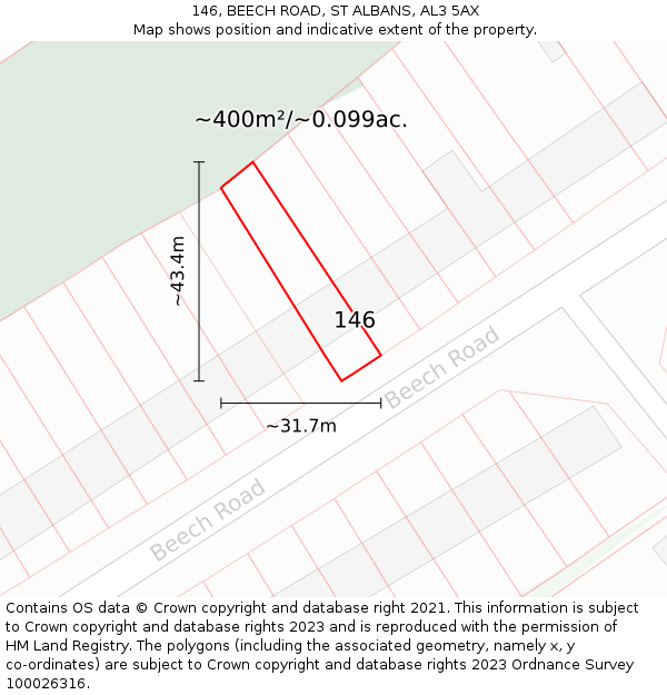 146, BEECH ROAD, ST ALBANS, AL3 5AX: Plot and title map