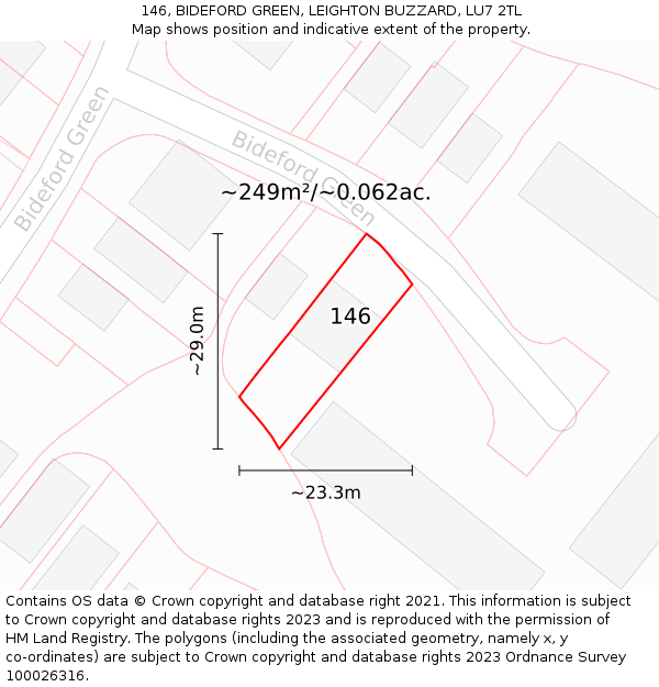 146, BIDEFORD GREEN, LEIGHTON BUZZARD, LU7 2TL: Plot and title map
