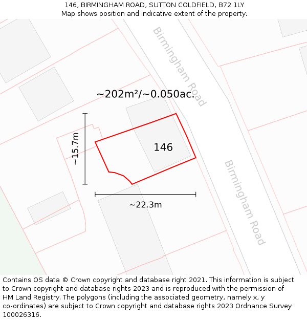 146, BIRMINGHAM ROAD, SUTTON COLDFIELD, B72 1LY: Plot and title map
