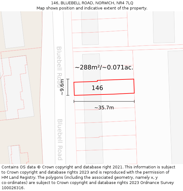 146, BLUEBELL ROAD, NORWICH, NR4 7LQ: Plot and title map