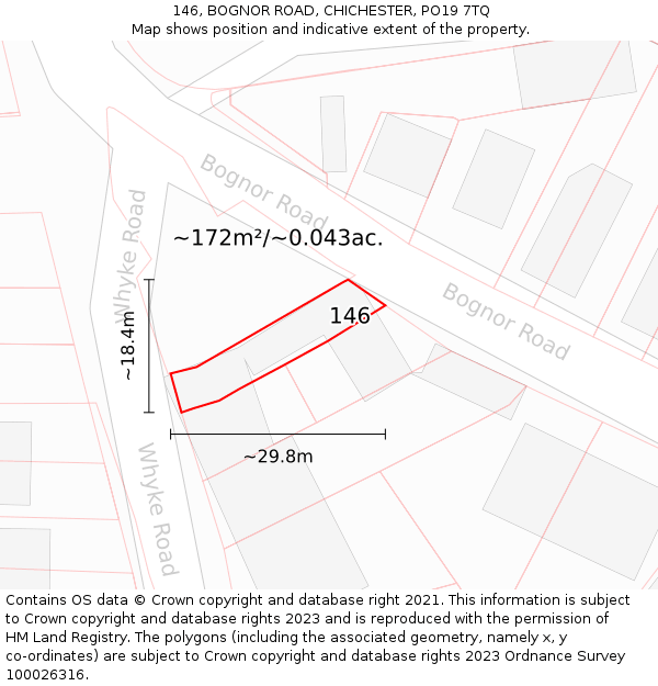 146, BOGNOR ROAD, CHICHESTER, PO19 7TQ: Plot and title map