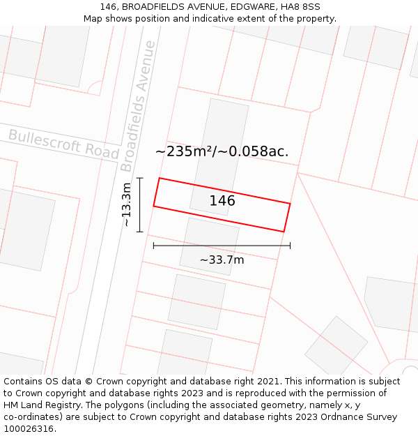 146, BROADFIELDS AVENUE, EDGWARE, HA8 8SS: Plot and title map