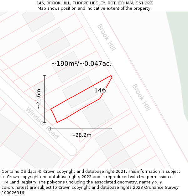146, BROOK HILL, THORPE HESLEY, ROTHERHAM, S61 2PZ: Plot and title map