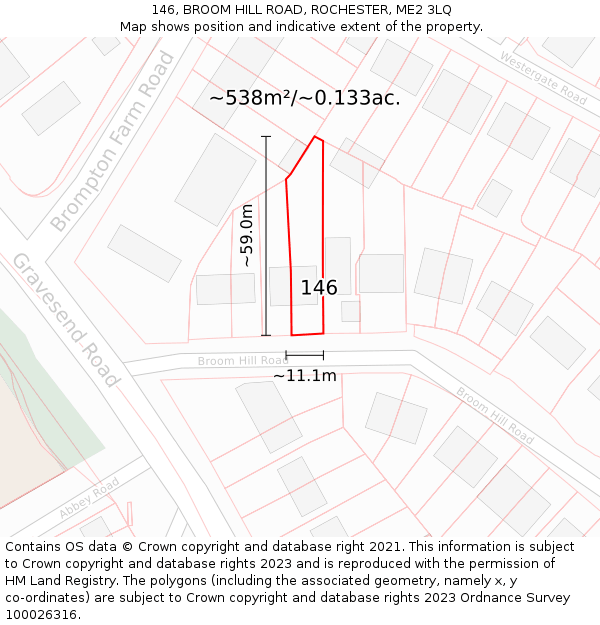 146, BROOM HILL ROAD, ROCHESTER, ME2 3LQ: Plot and title map
