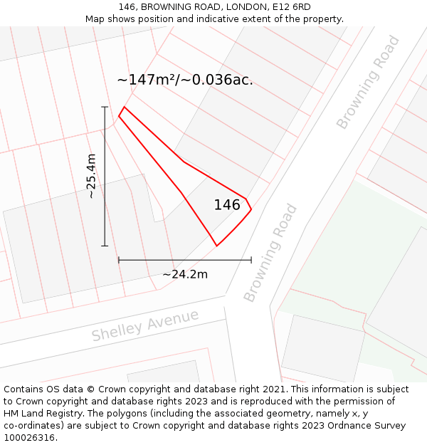 146, BROWNING ROAD, LONDON, E12 6RD: Plot and title map
