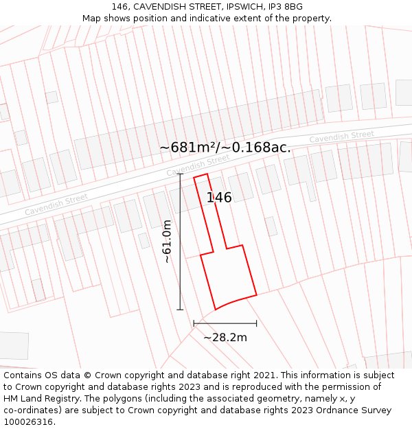 146, CAVENDISH STREET, IPSWICH, IP3 8BG: Plot and title map