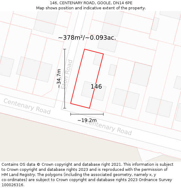 146, CENTENARY ROAD, GOOLE, DN14 6PE: Plot and title map