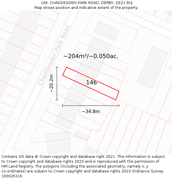 146, CHADDESDEN PARK ROAD, DERBY, DE21 6HJ: Plot and title map