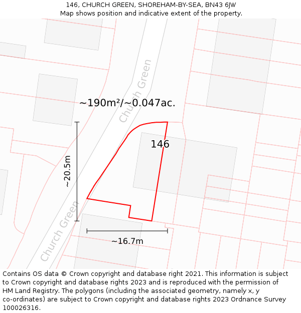 146, CHURCH GREEN, SHOREHAM-BY-SEA, BN43 6JW: Plot and title map