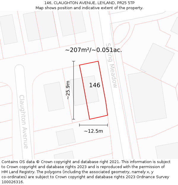 146, CLAUGHTON AVENUE, LEYLAND, PR25 5TP: Plot and title map