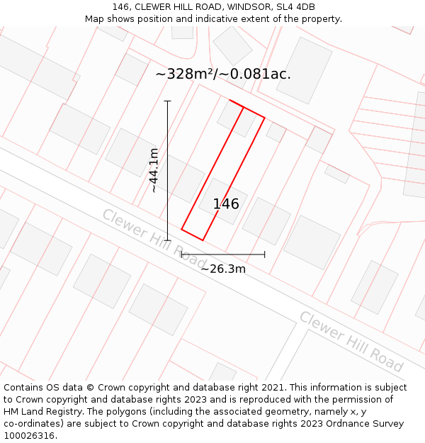146, CLEWER HILL ROAD, WINDSOR, SL4 4DB: Plot and title map