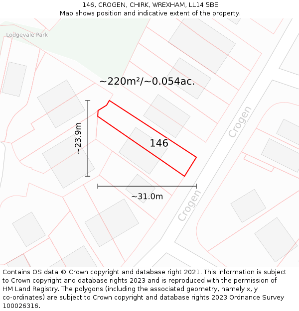 146, CROGEN, CHIRK, WREXHAM, LL14 5BE: Plot and title map