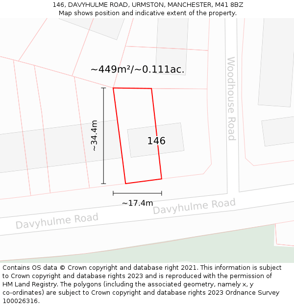 146, DAVYHULME ROAD, URMSTON, MANCHESTER, M41 8BZ: Plot and title map