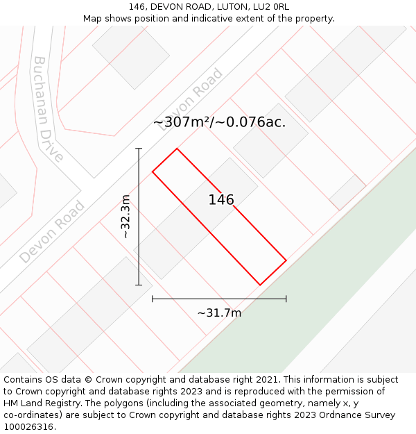 146, DEVON ROAD, LUTON, LU2 0RL: Plot and title map