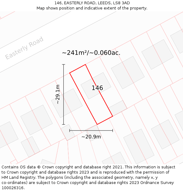 146, EASTERLY ROAD, LEEDS, LS8 3AD: Plot and title map