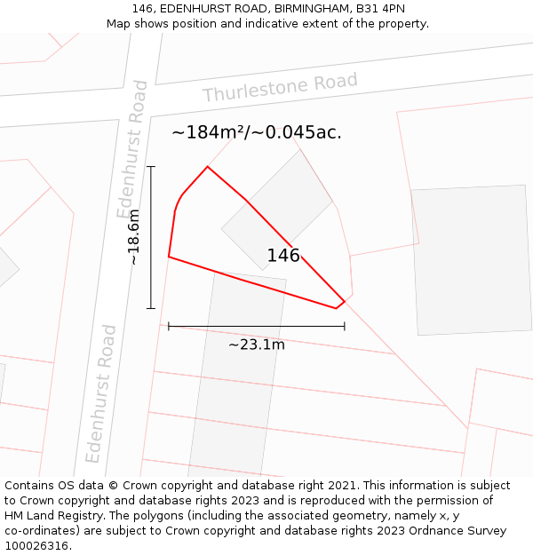 146, EDENHURST ROAD, BIRMINGHAM, B31 4PN: Plot and title map