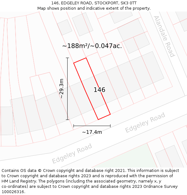 146, EDGELEY ROAD, STOCKPORT, SK3 0TT: Plot and title map
