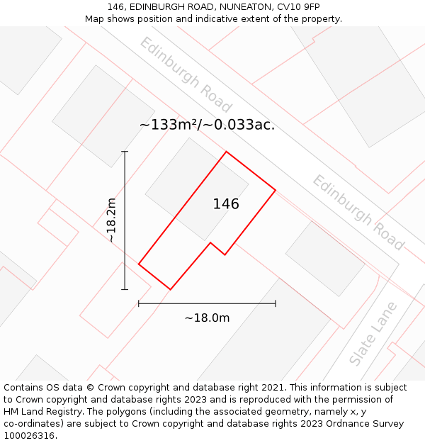 146, EDINBURGH ROAD, NUNEATON, CV10 9FP: Plot and title map
