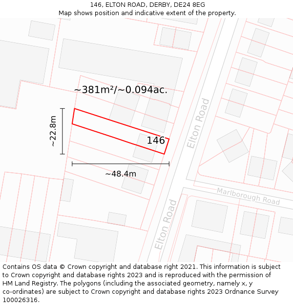146, ELTON ROAD, DERBY, DE24 8EG: Plot and title map
