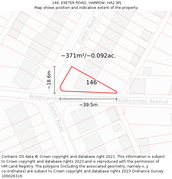 146, EXETER ROAD, HARROW, HA2 9PJ: Plot and title map