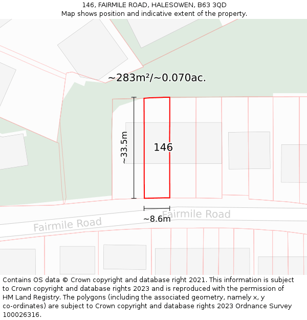 146, FAIRMILE ROAD, HALESOWEN, B63 3QD: Plot and title map