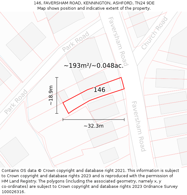 146, FAVERSHAM ROAD, KENNINGTON, ASHFORD, TN24 9DE: Plot and title map