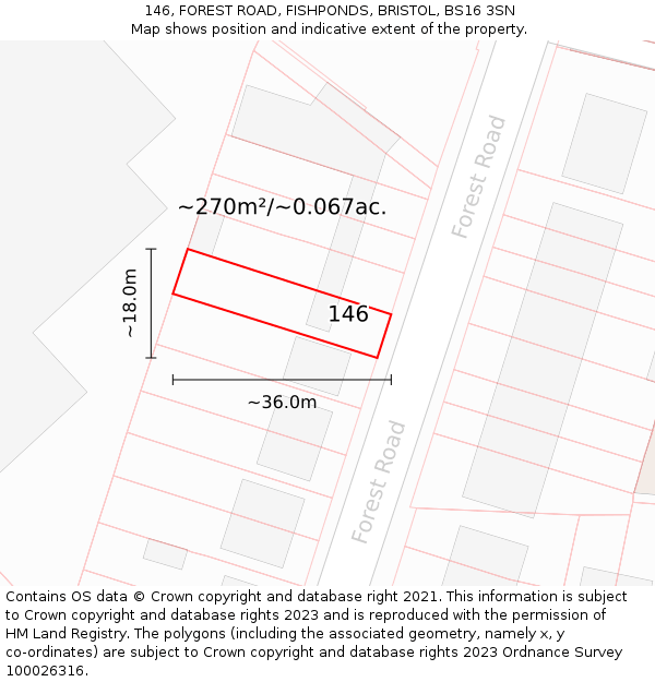 146, FOREST ROAD, FISHPONDS, BRISTOL, BS16 3SN: Plot and title map