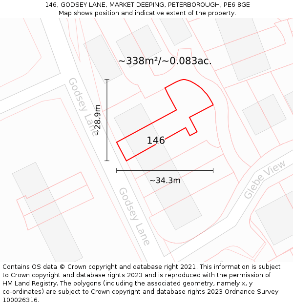 146, GODSEY LANE, MARKET DEEPING, PETERBOROUGH, PE6 8GE: Plot and title map