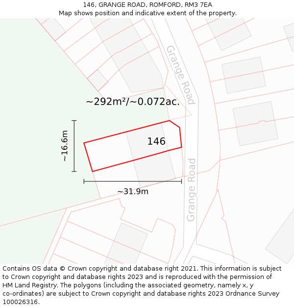 146, GRANGE ROAD, ROMFORD, RM3 7EA: Plot and title map