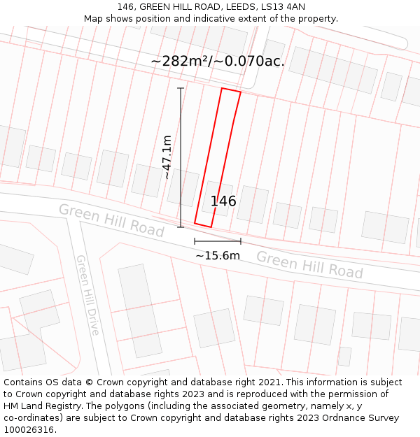 146, GREEN HILL ROAD, LEEDS, LS13 4AN: Plot and title map