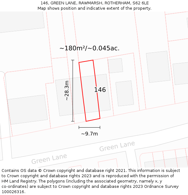 146, GREEN LANE, RAWMARSH, ROTHERHAM, S62 6LE: Plot and title map