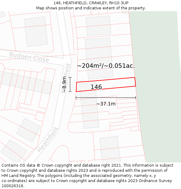 146, HEATHFIELD, CRAWLEY, RH10 3UP: Plot and title map
