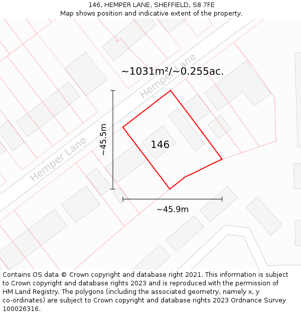 146, HEMPER LANE, SHEFFIELD, S8 7FE: Plot and title map