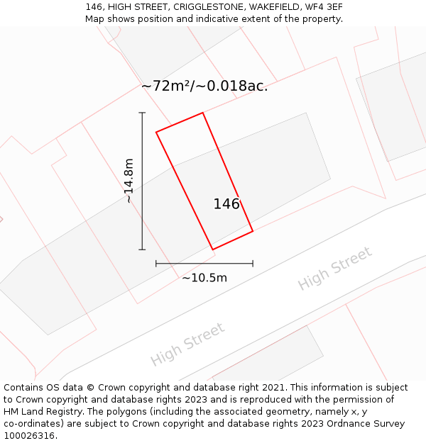 146, HIGH STREET, CRIGGLESTONE, WAKEFIELD, WF4 3EF: Plot and title map
