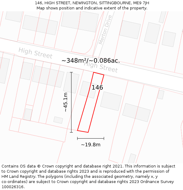 146, HIGH STREET, NEWINGTON, SITTINGBOURNE, ME9 7JH: Plot and title map