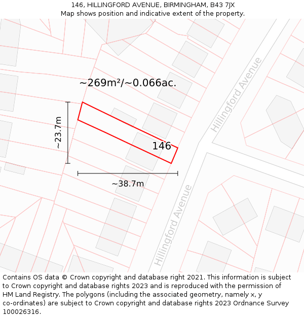 146, HILLINGFORD AVENUE, BIRMINGHAM, B43 7JX: Plot and title map