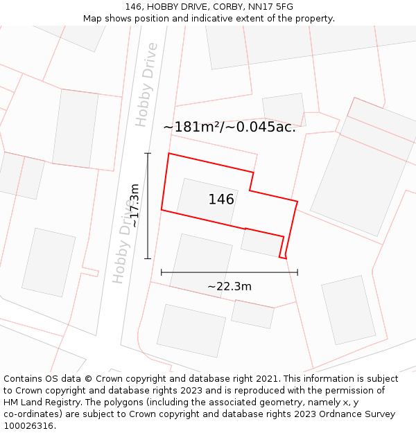 146, HOBBY DRIVE, CORBY, NN17 5FG: Plot and title map