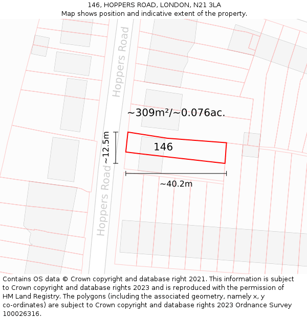 146, HOPPERS ROAD, LONDON, N21 3LA: Plot and title map