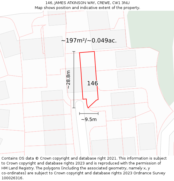 146, JAMES ATKINSON WAY, CREWE, CW1 3NU: Plot and title map