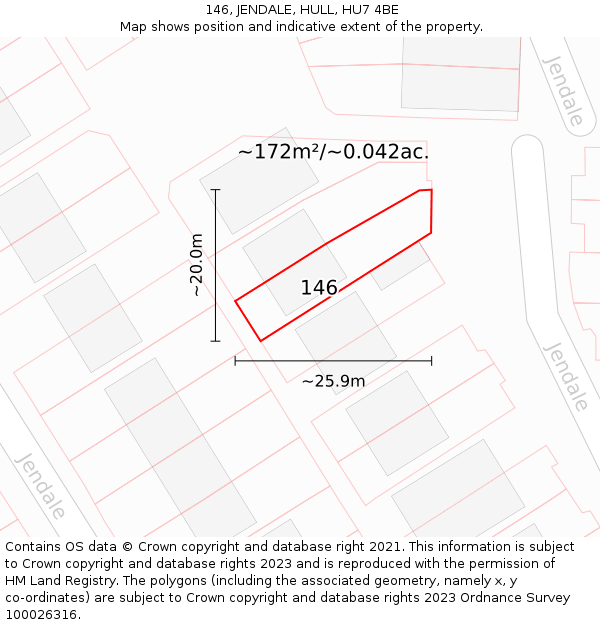 146, JENDALE, HULL, HU7 4BE: Plot and title map