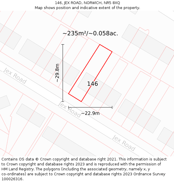 146, JEX ROAD, NORWICH, NR5 8XQ: Plot and title map