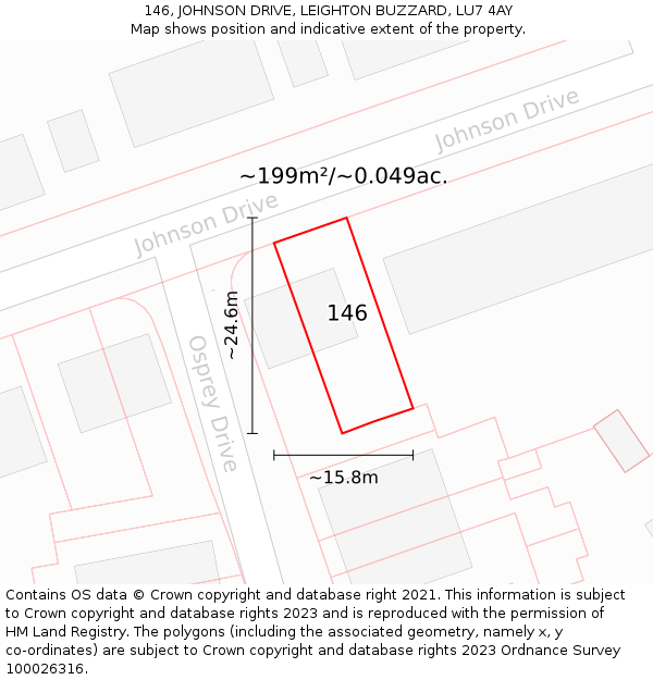 146, JOHNSON DRIVE, LEIGHTON BUZZARD, LU7 4AY: Plot and title map