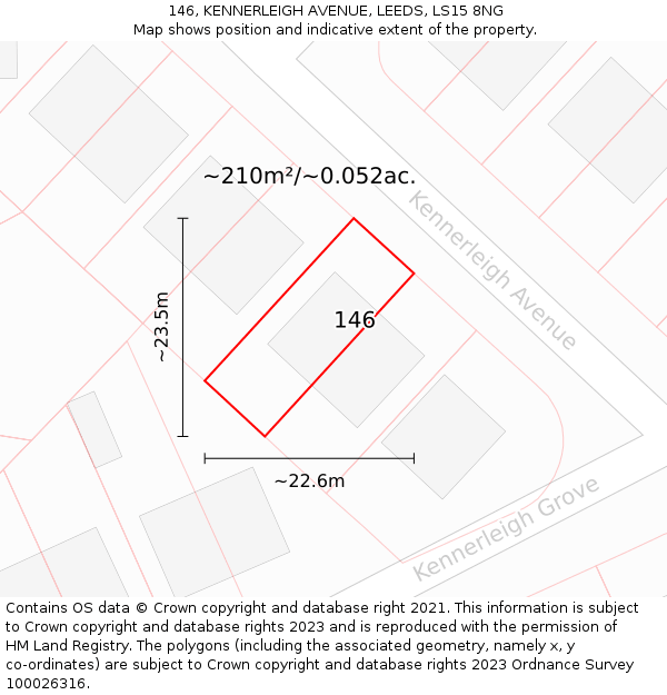 146, KENNERLEIGH AVENUE, LEEDS, LS15 8NG: Plot and title map