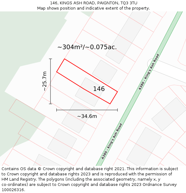 146, KINGS ASH ROAD, PAIGNTON, TQ3 3TU: Plot and title map