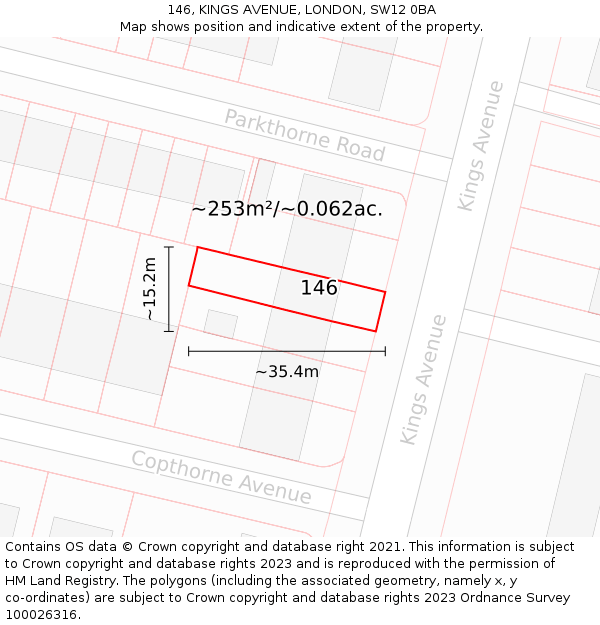 146, KINGS AVENUE, LONDON, SW12 0BA: Plot and title map