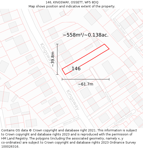 146, KINGSWAY, OSSETT, WF5 8DQ: Plot and title map
