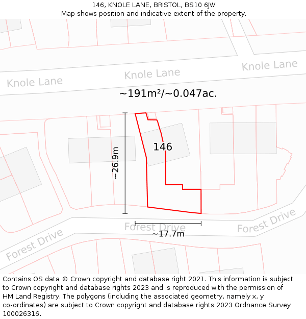146, KNOLE LANE, BRISTOL, BS10 6JW: Plot and title map