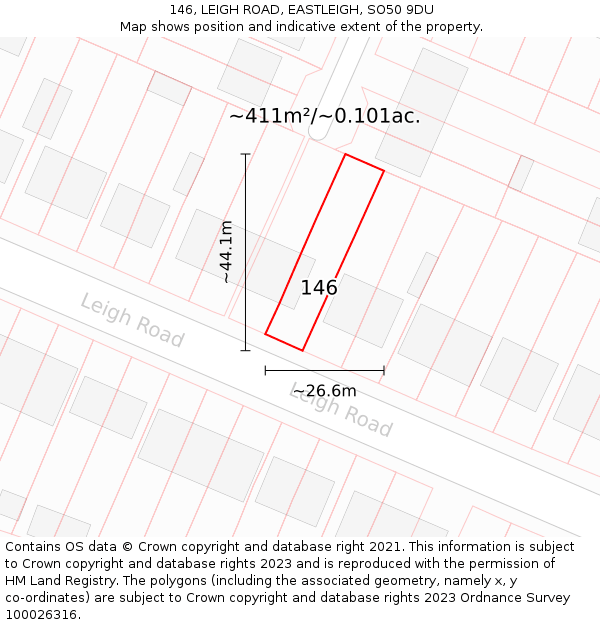 146, LEIGH ROAD, EASTLEIGH, SO50 9DU: Plot and title map
