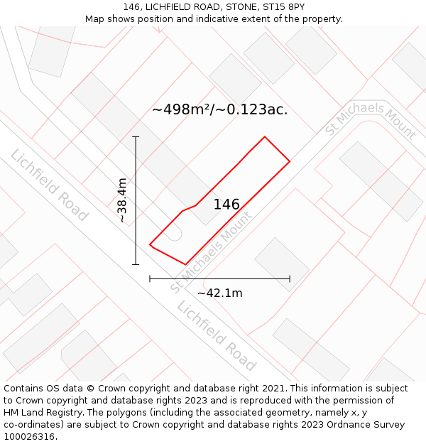 146, LICHFIELD ROAD, STONE, ST15 8PY: Plot and title map