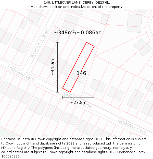 146, LITTLEOVER LANE, DERBY, DE23 6JL: Plot and title map